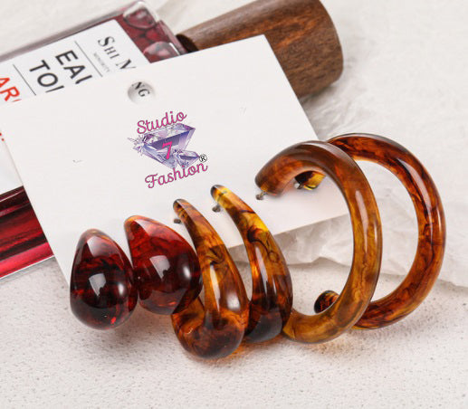 Amber Swirl Hoop Earrings 3pc