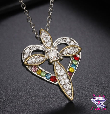 Multicolor Heart and Cross Necklace