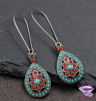 Multicolor Stone Decor Teardrop Earrings