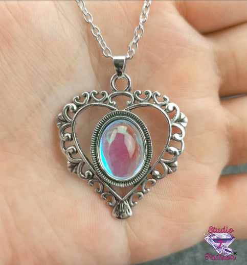 Iridescent Cabochon Heart Necklace