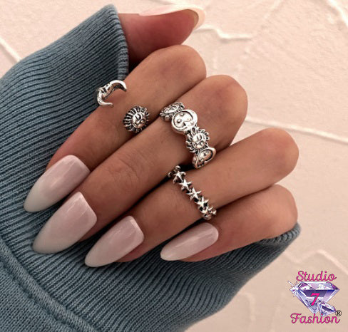 3pc Knuckle Ring Set Sun, Moon, Star