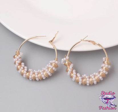 Hoop Beaded Pearl Earrings