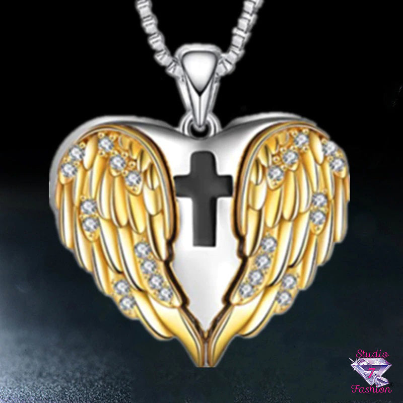 Angel Wings Heart Cross Necklace