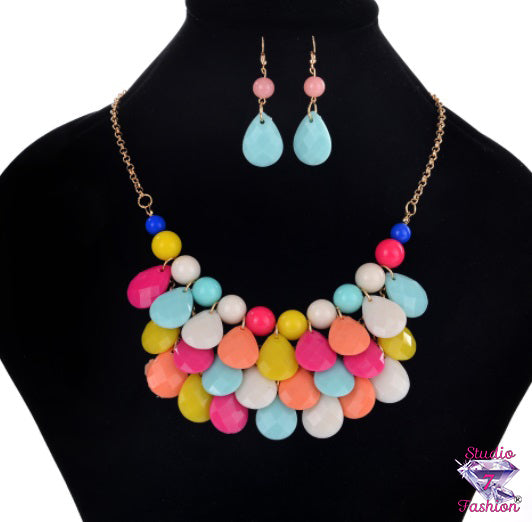 Bold Statement Multicolor Baubles Necklace Earring Set