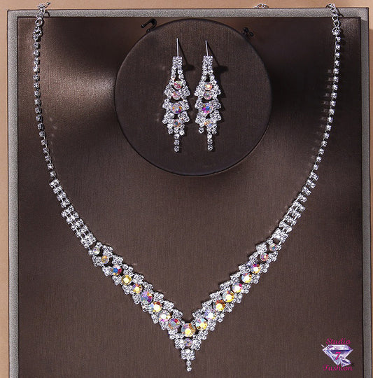 Elegant Iridescent Necklace Earring Set