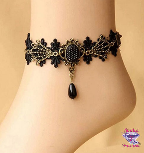 Victorian Onyx Filigree Ankle Bracelet