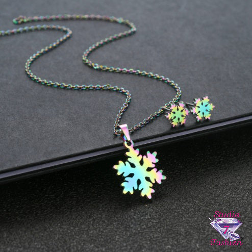 Snowflake Iridescent Necklace Earring Set