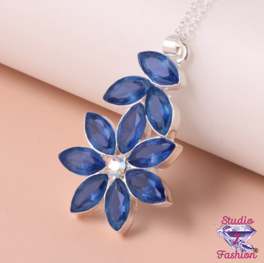 Soft Blue Floral Rhinestone Necklace