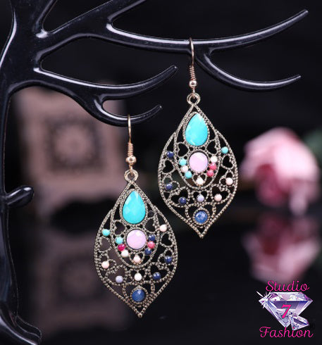 Filigree Teardrop Multicolor Earrings