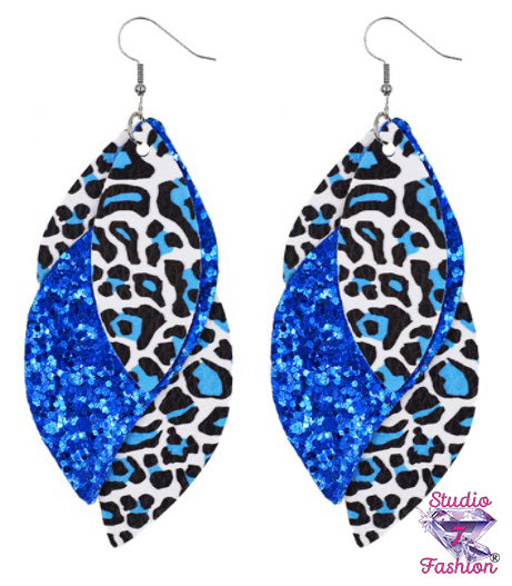 Blue Leopard Dangle Earrings