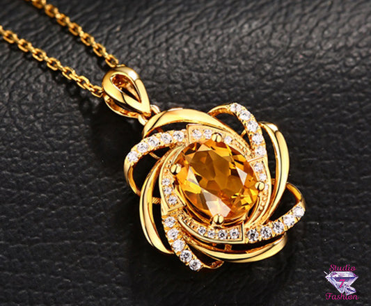 Swirled Amber Rhinestone Necklace