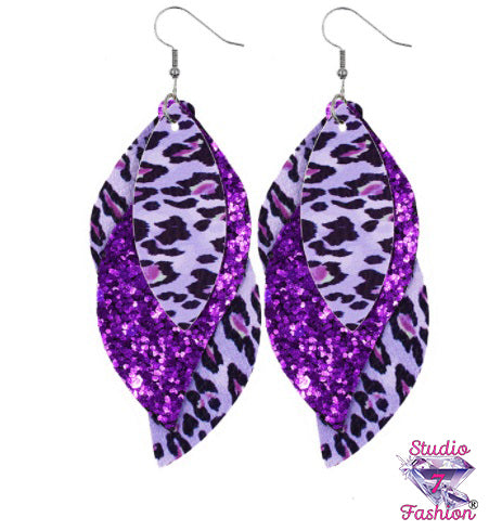 Purple Leopard Dangle Earrings