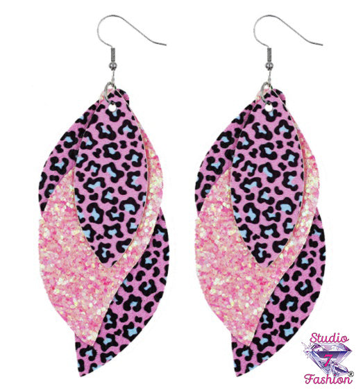 Pink Leopard Dangle Earrings