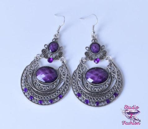 Large Purple Stone Earrings