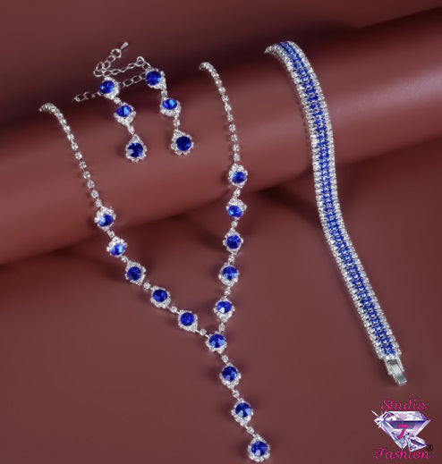 3pc Sapphire Set Bracelet Necklace Earrings