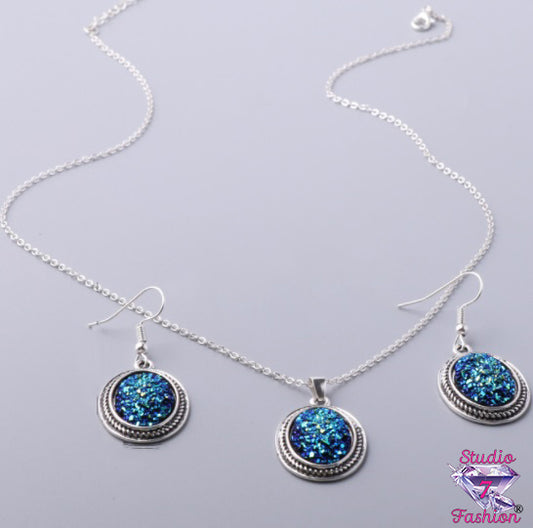 Cobalt Sparkle Necklace Earring Set