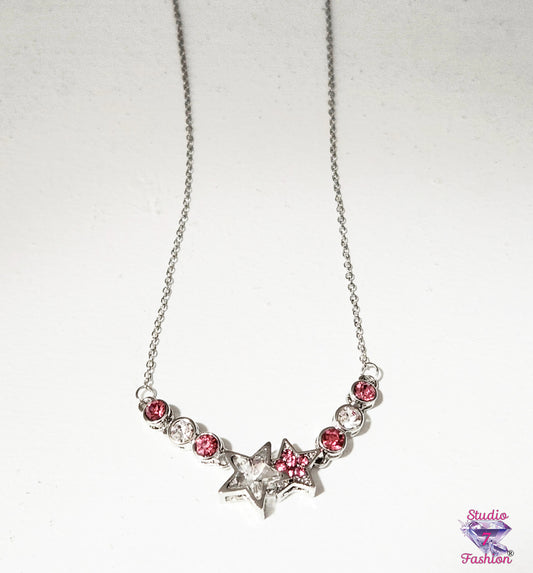 Pink Rhinestone Stars Necklace