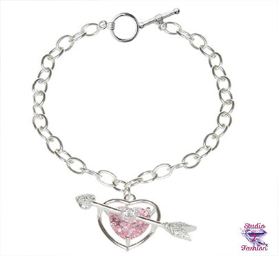 Cupid's Heart Charm Bracelet+Necklace Set