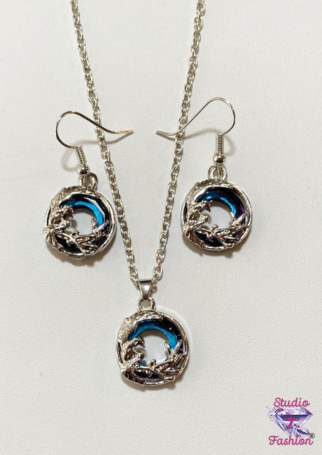 Sapphire Phoenix Necklace Earring Set