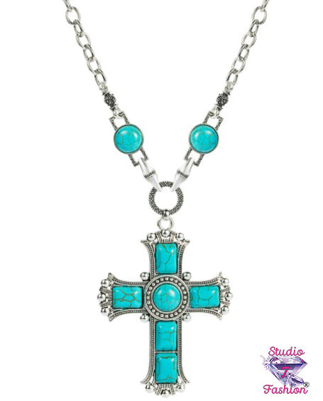 Bold Turquoise Cross Necklace