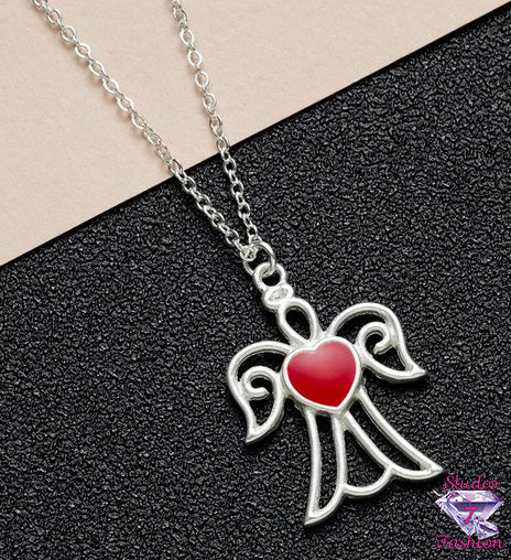 Guardian Angel Red Heart Necklace