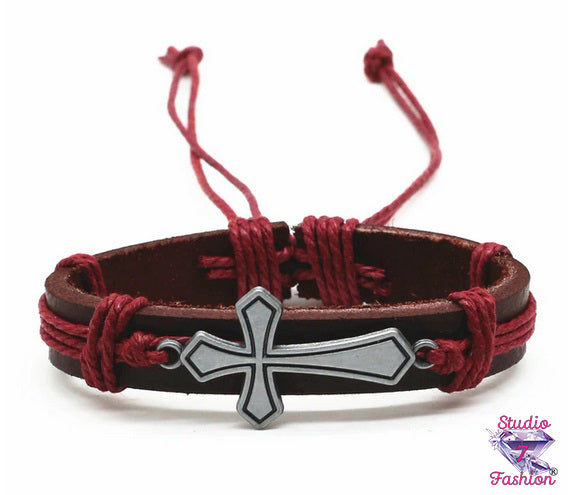 Cross Leatherette Bracelet