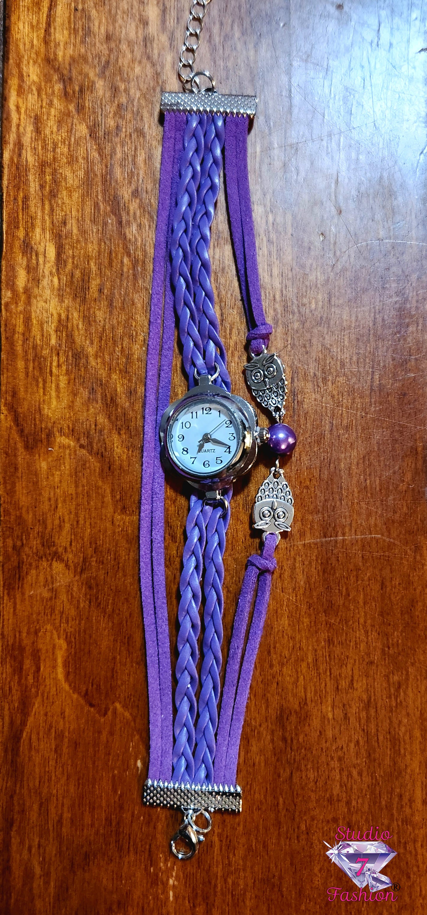 Stylized Owls Purple Leatherette Watch