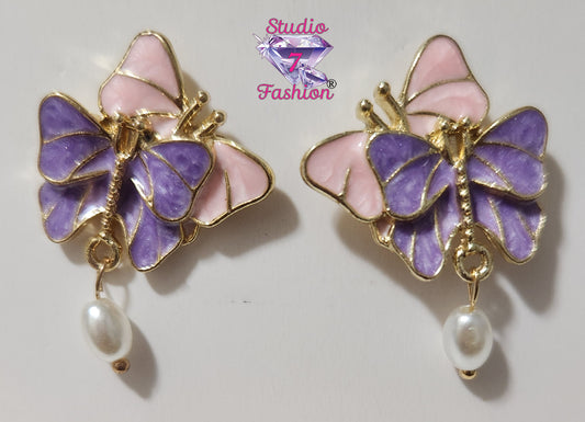 Double Butterfly Pearl Earrings