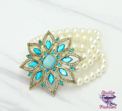 Turquoise Star Flower Pearl Bracelet