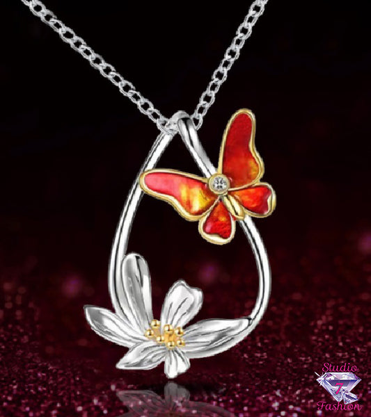 Enamel Butterfly Flora Necklace