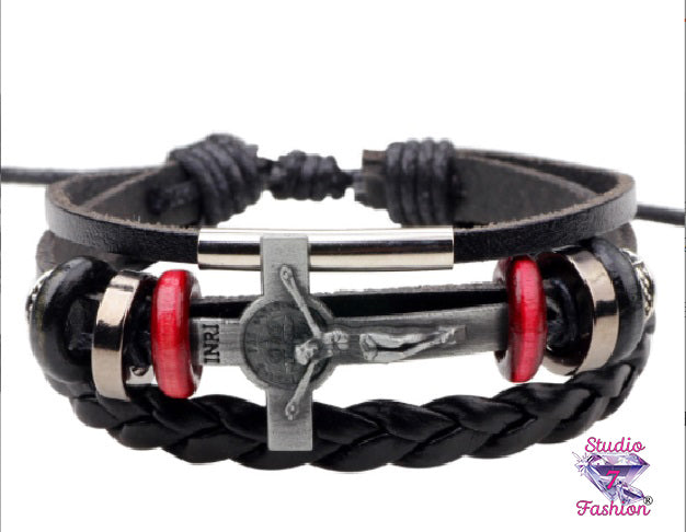 Jesus Cross Leatherette Bracelet