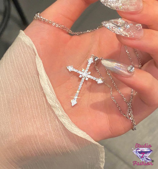 Delicate Rhinestone Cross Necklace