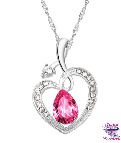 Marquise-cut Rhinestone Heart Necklace Pink