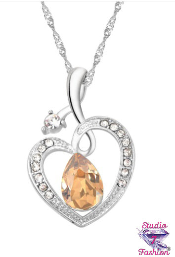 Marquise-cut Rhinestone Heart Necklace Champagne