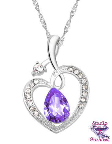 Marquise-cut Rhinestone Heart Necklace Purple