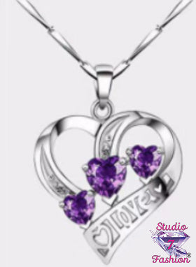 Triple Amethyst Heart Love Necklace