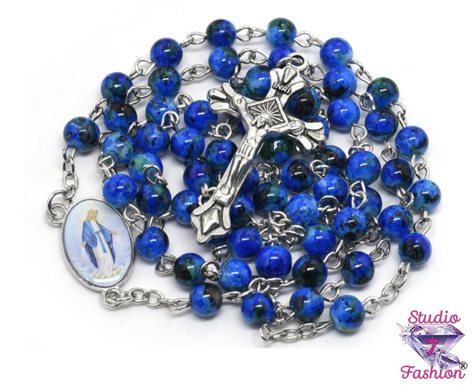 Cobalt  Beaded Crucifix Necklace