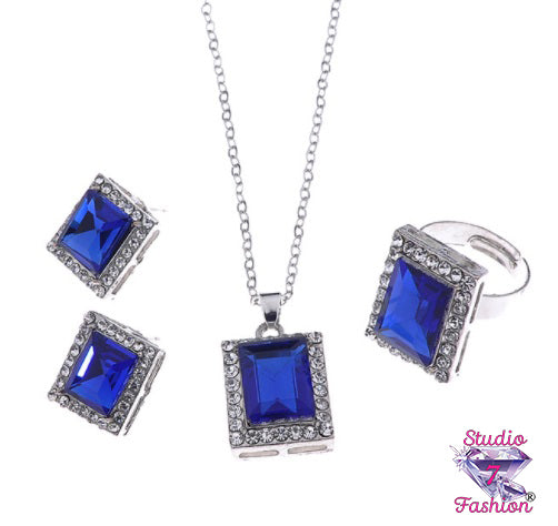 Sapphire 3-pc Set Necklace Earring Ring