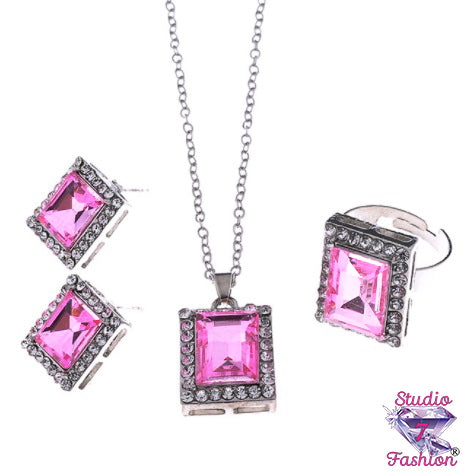 Pink 3-pc Set Necklace Earring Ring