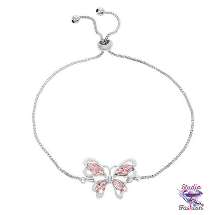 Pink Rhinestone Butterfly Bracelet