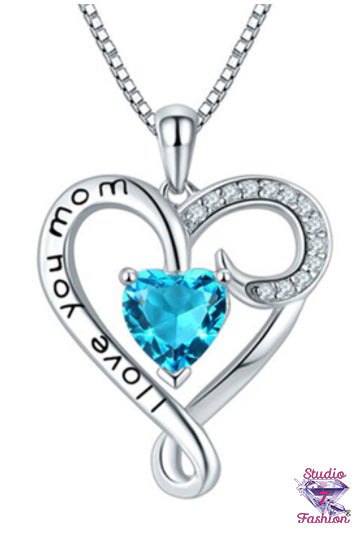 Sapphire Heart Love You Mom Necklace