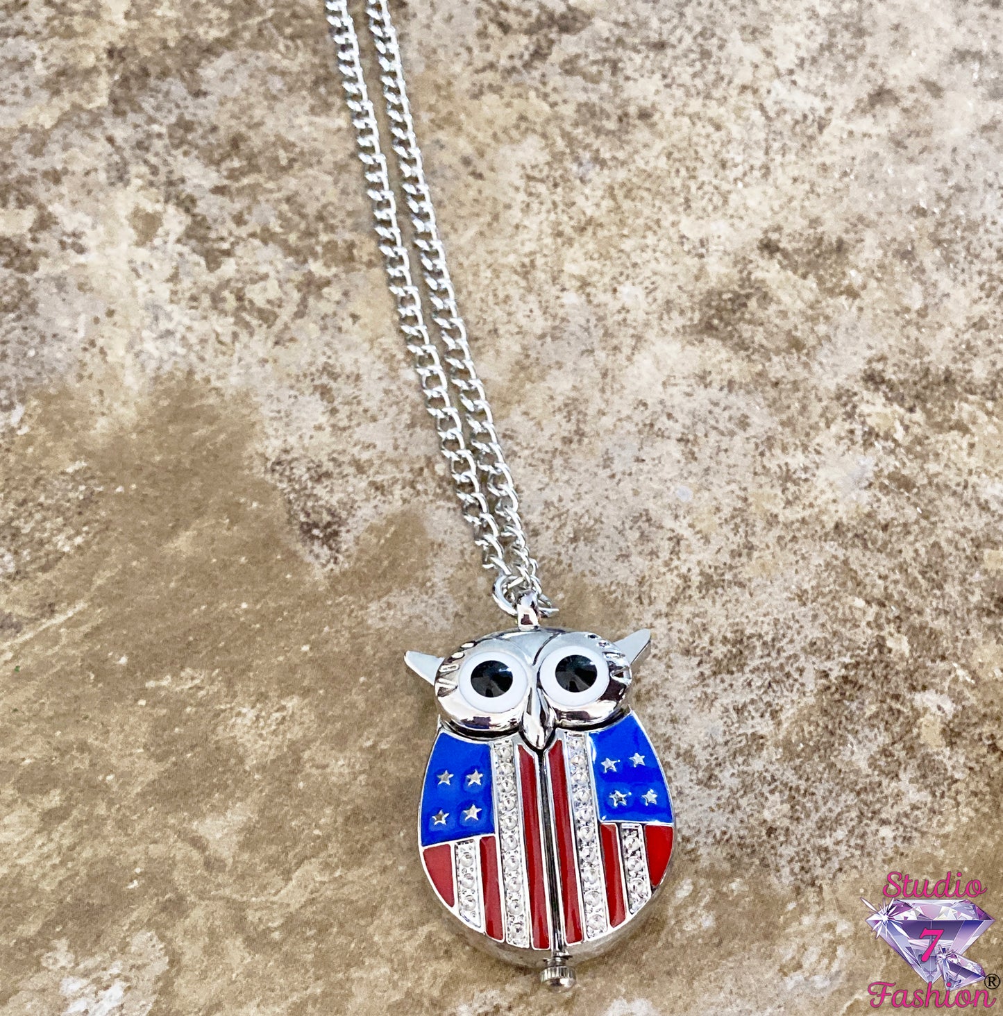 Patriotic Owl Watch Necklace