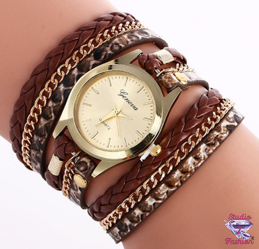 Multilayer Coffee Woven Bracelet Watch