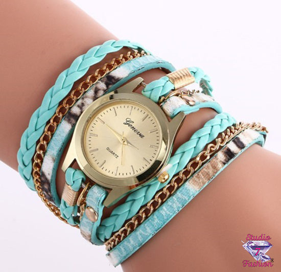 Multilayer Turquoise Woven Bracelet Watch