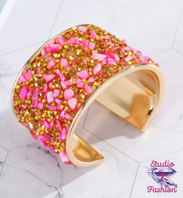 Fabulous Pink Rhinestone Full Cuff Bracelet