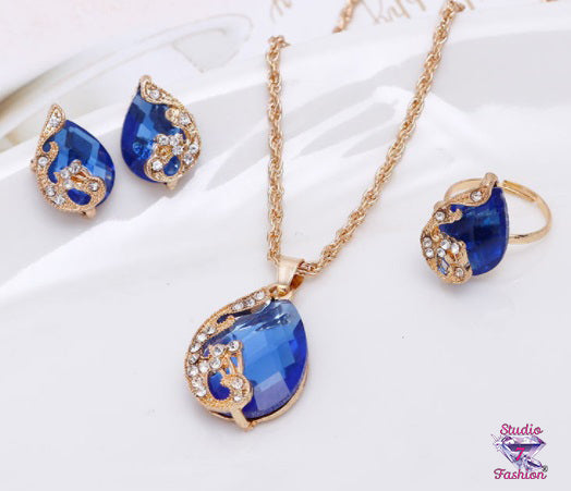 Sapphire Marquise-cut Rhinestone 3-pc Set