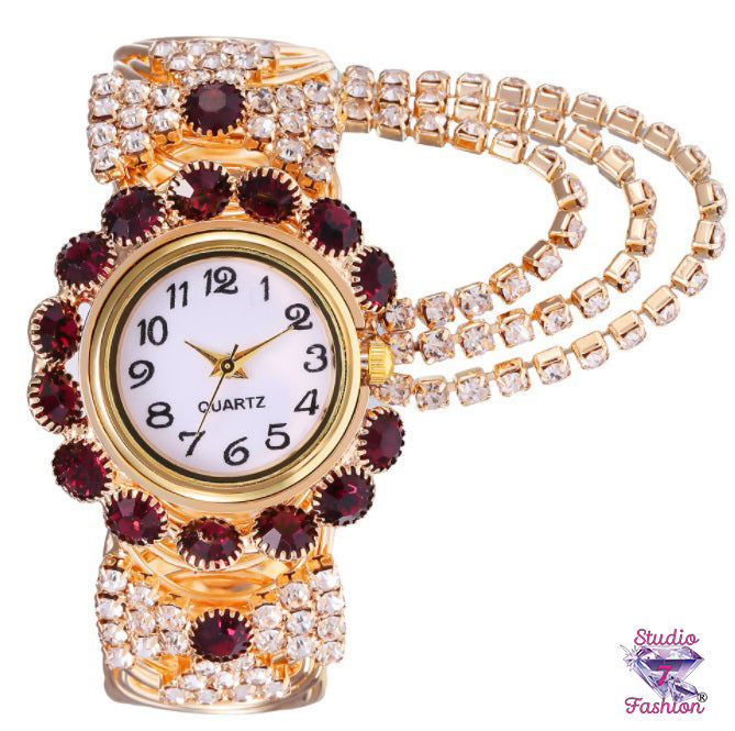 Fabulous Rhinestone Amethyst Cuff Watch