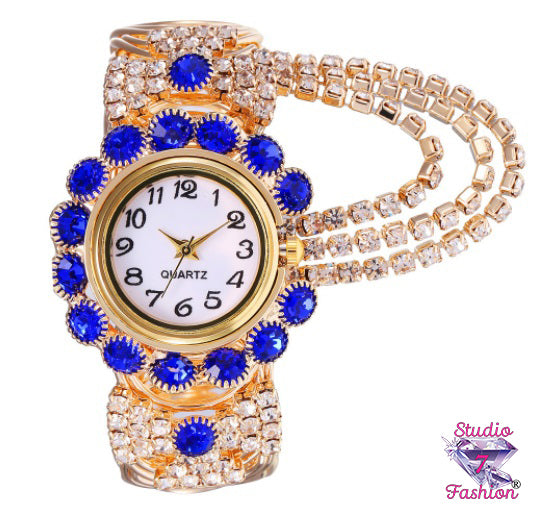 Fabulous Rhinestone Sapphire Cuff Watch