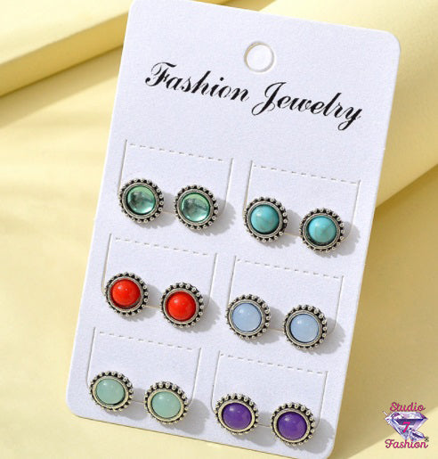 Carded Set 6 Colorful Earrings