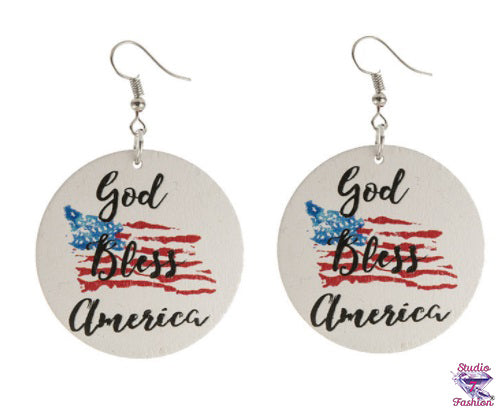 God Bless America Wooden Earrings